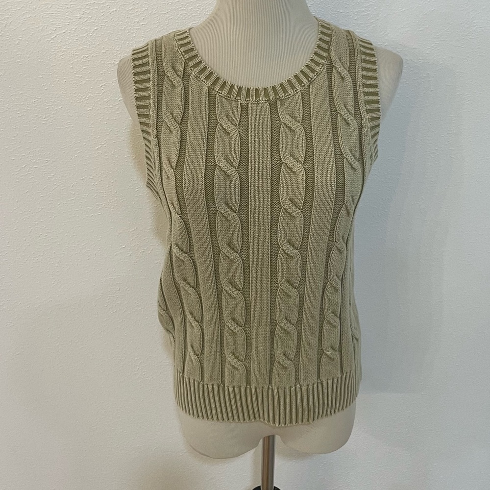 J. Society Sleeveless Cable Knit Sweater in Olive Green - 100% Cotton